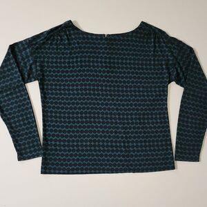 Loft Women's Teal with Black Dots Long Sleeve Top